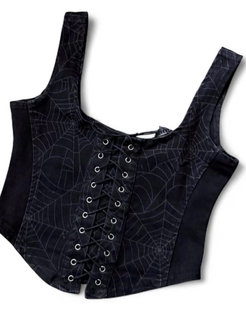Disturbia Black Spiderweb Lace-Up Crop Top